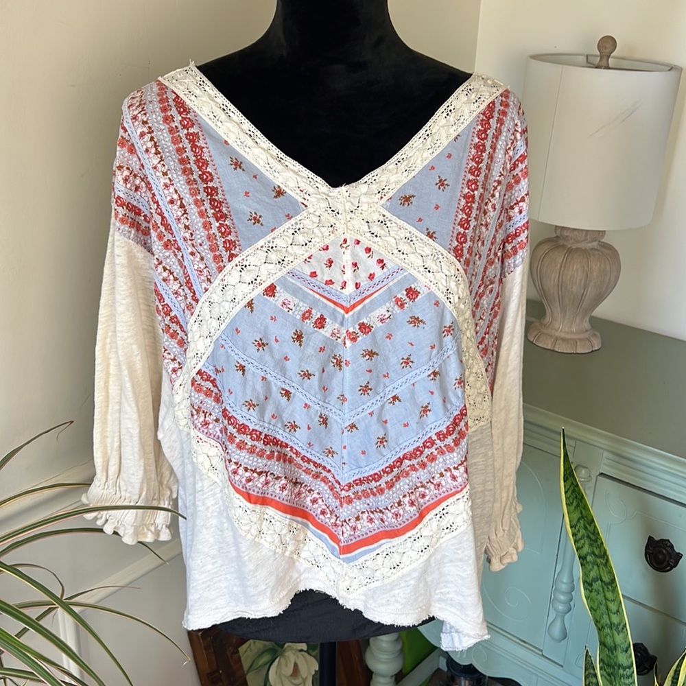 Free People Prairie Days Mixed Tee, Size M